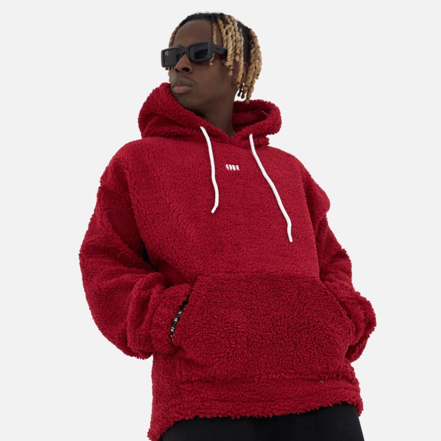 Teddy Basic Hoodie Teddyfell Sweater Pullover Oversize M Rot