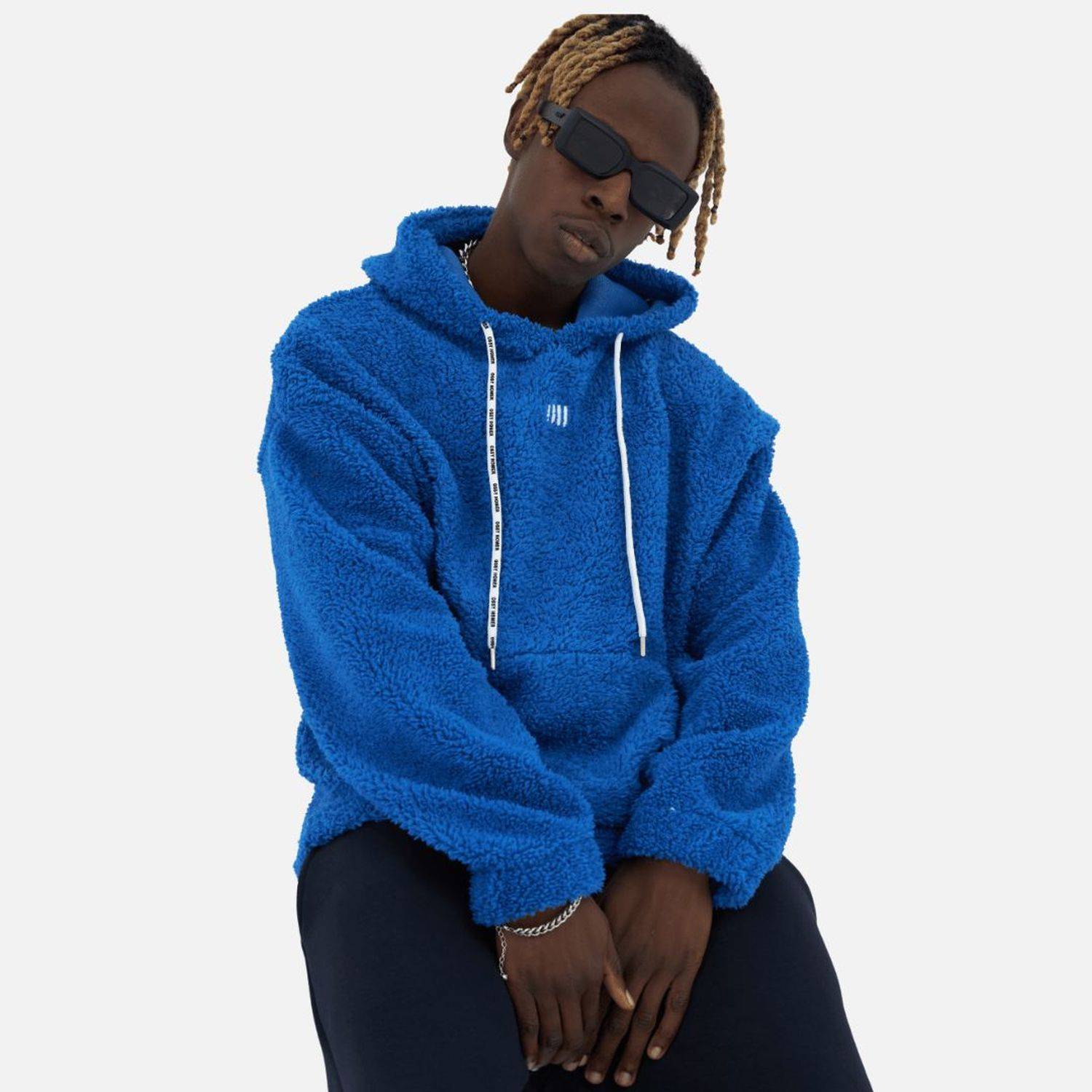Teddy Basic Hoodie Teddyfell Sweater Pullover Oversize L Royalblau