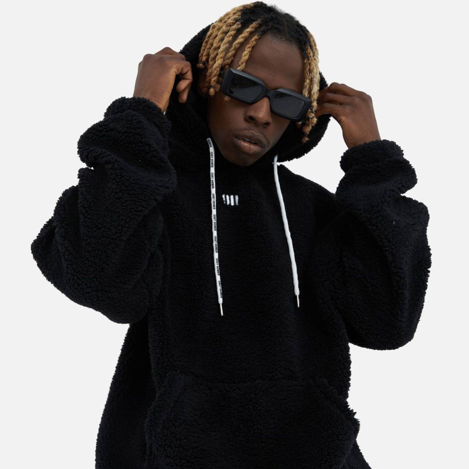 Teddy Basic Hoodie Teddyfell Sweater Pullover Oversize L Schwarz