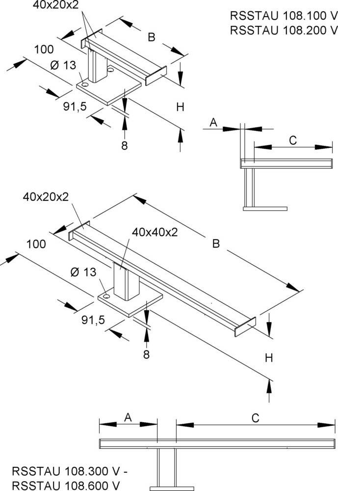 Niedax Stütze, asymmetrisch RSSTAU 108.400 V
