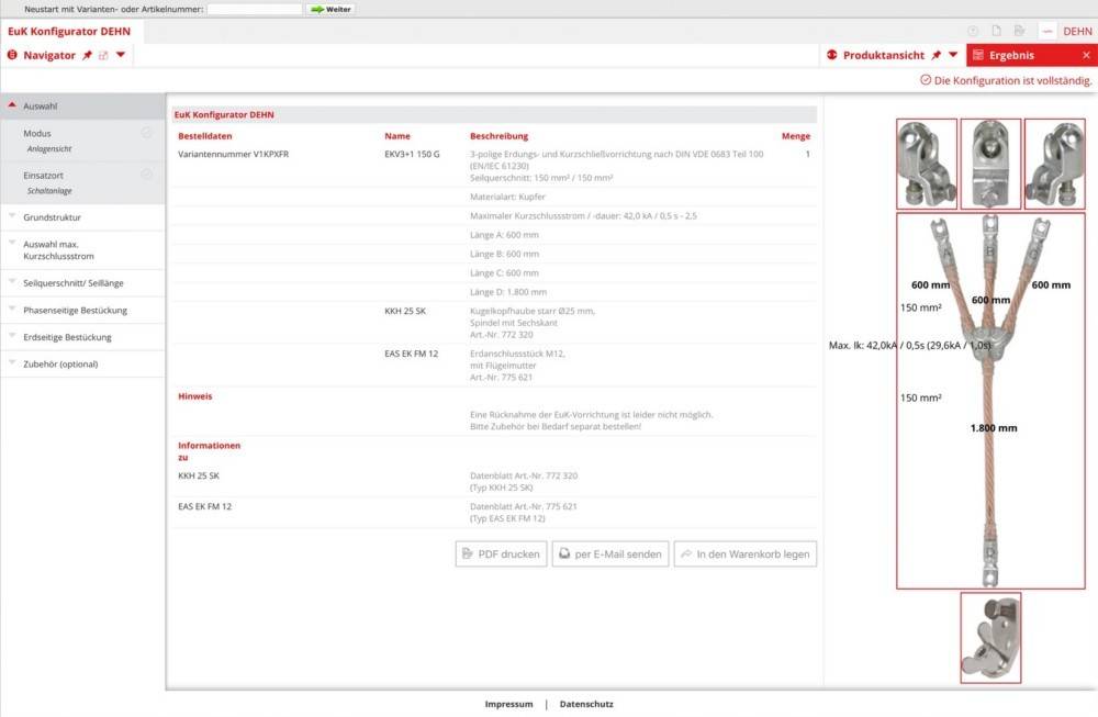 DEHN Erdungs u. Kurzschließseil EKV3+1150GV1KPXFR