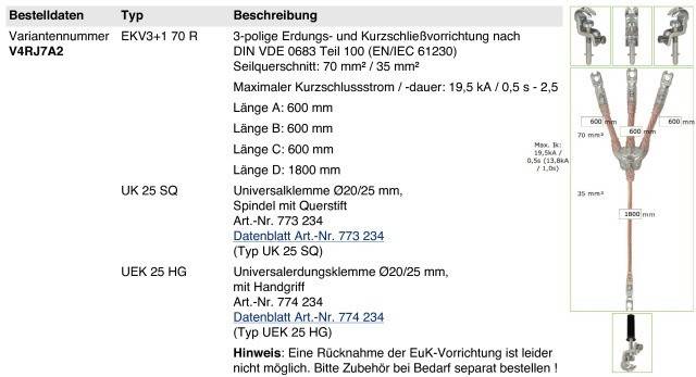 DEHN Erdungs-u. Kurzschließseil EKV3+1 70 R V4RJ7A2