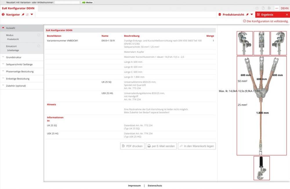 DEHN Erdungs u. Kurzschließseil EKV3+1120RVACNLP8