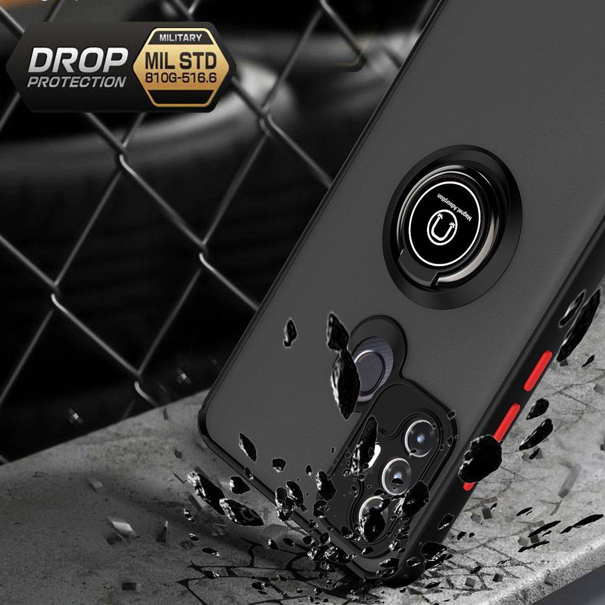 Für ZTE Blade A52 TPU / PC Design Ring Cover Handy Tasche Hülle Schutz Etuis Dunkel Grün Neu