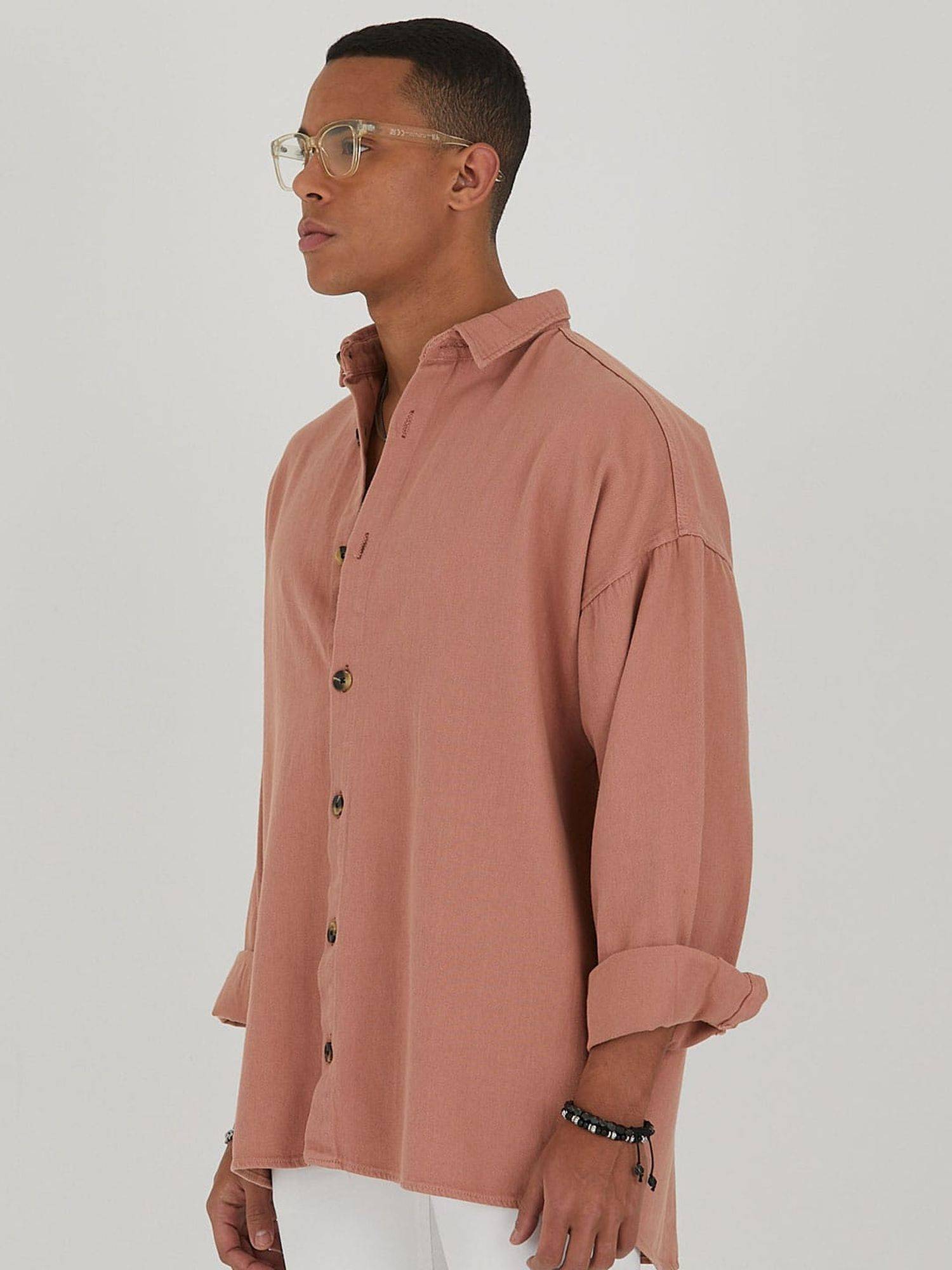 Jeanshemd Oversize Cotton Hemd 100% Baumwolle S Lachs