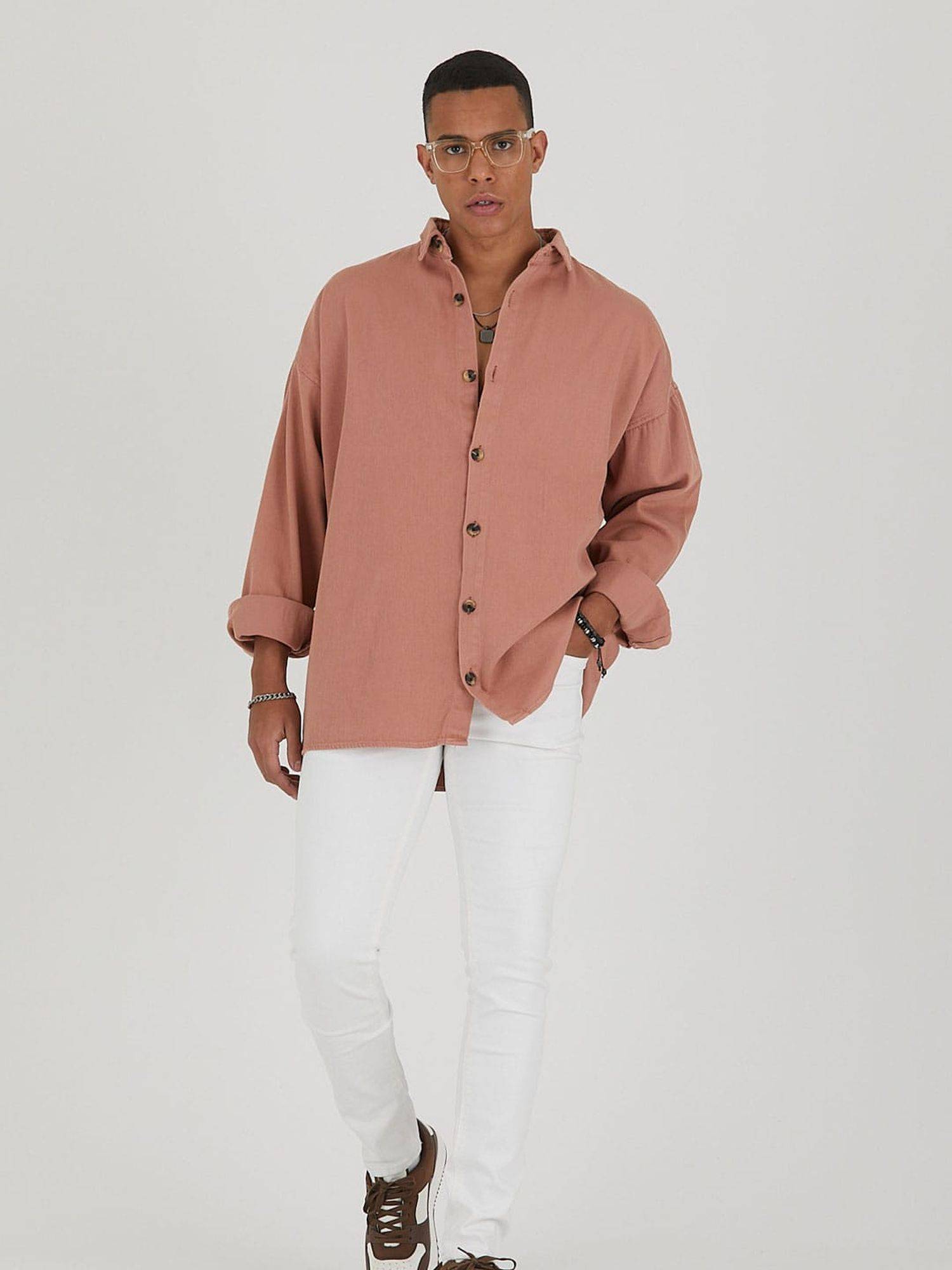 Jeanshemd Oversize Cotton Hemd 100% Baumwolle M Lachs
