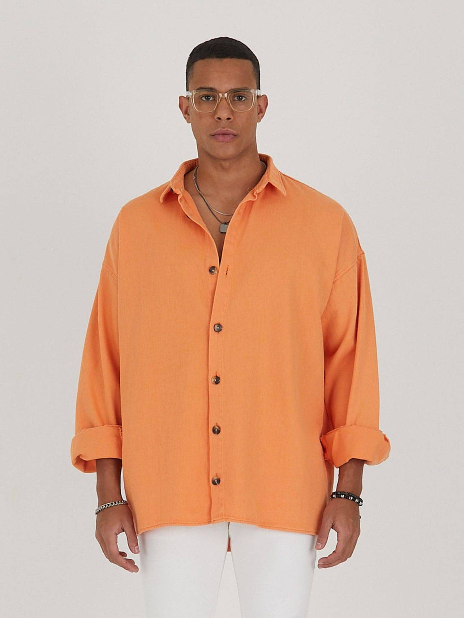 Jeanshemd Oversize Cotton Hemd 100% Baumwolle M Orange