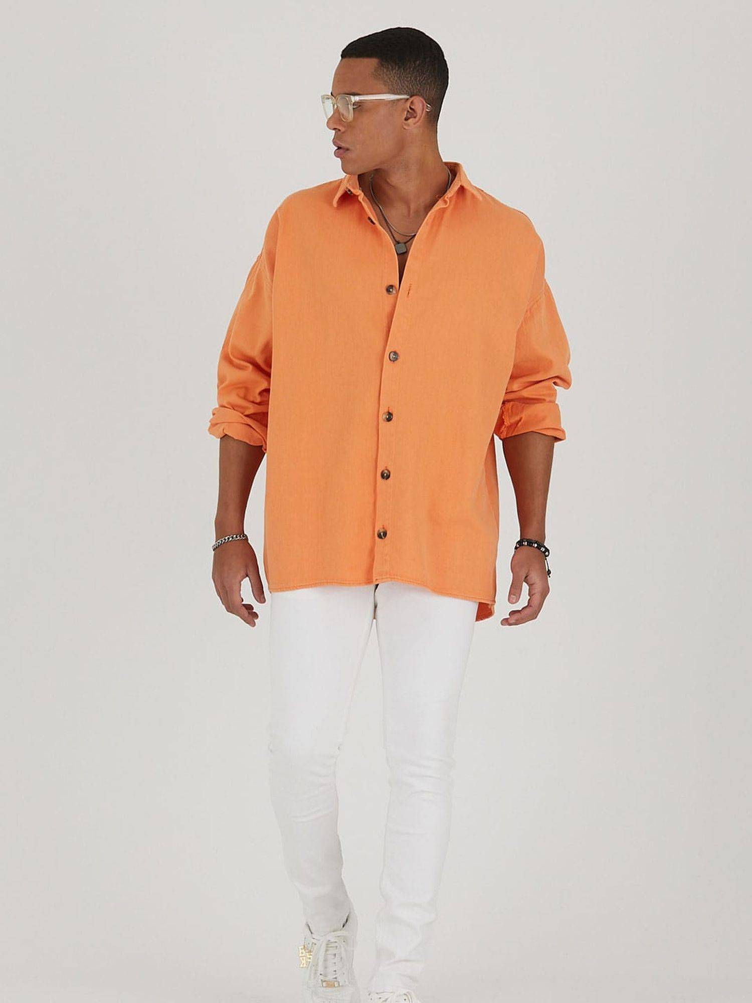 Jeanshemd Oversize Cotton Hemd 100% Baumwolle M Orange
