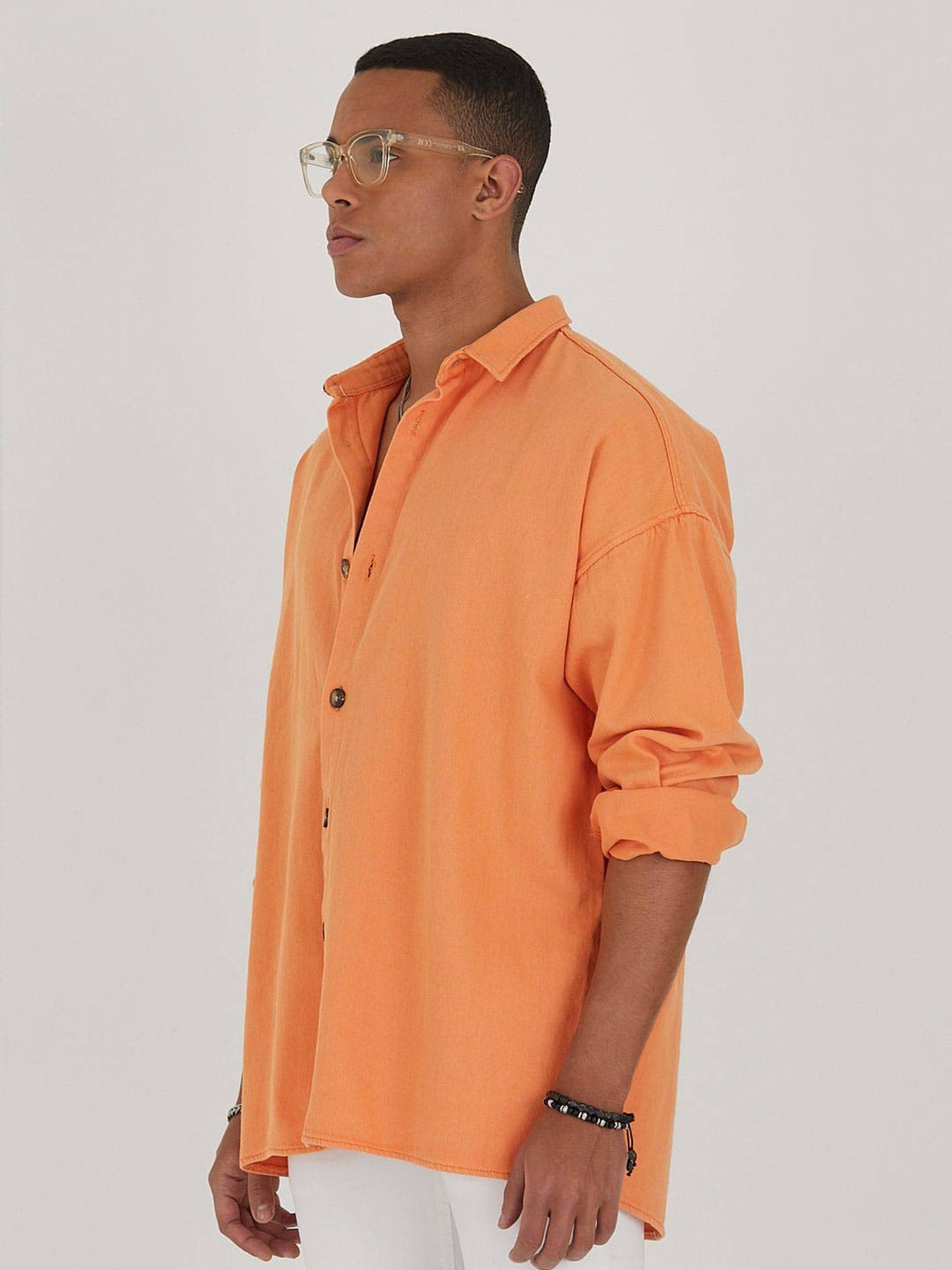 Jeanshemd Oversize Cotton Hemd 100% Baumwolle M Orange