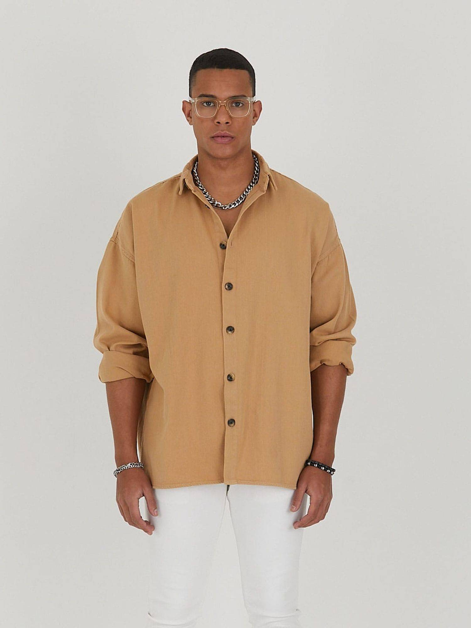 Jeanshemd Oversize Cotton Hemd 100% Baumwolle L Camel