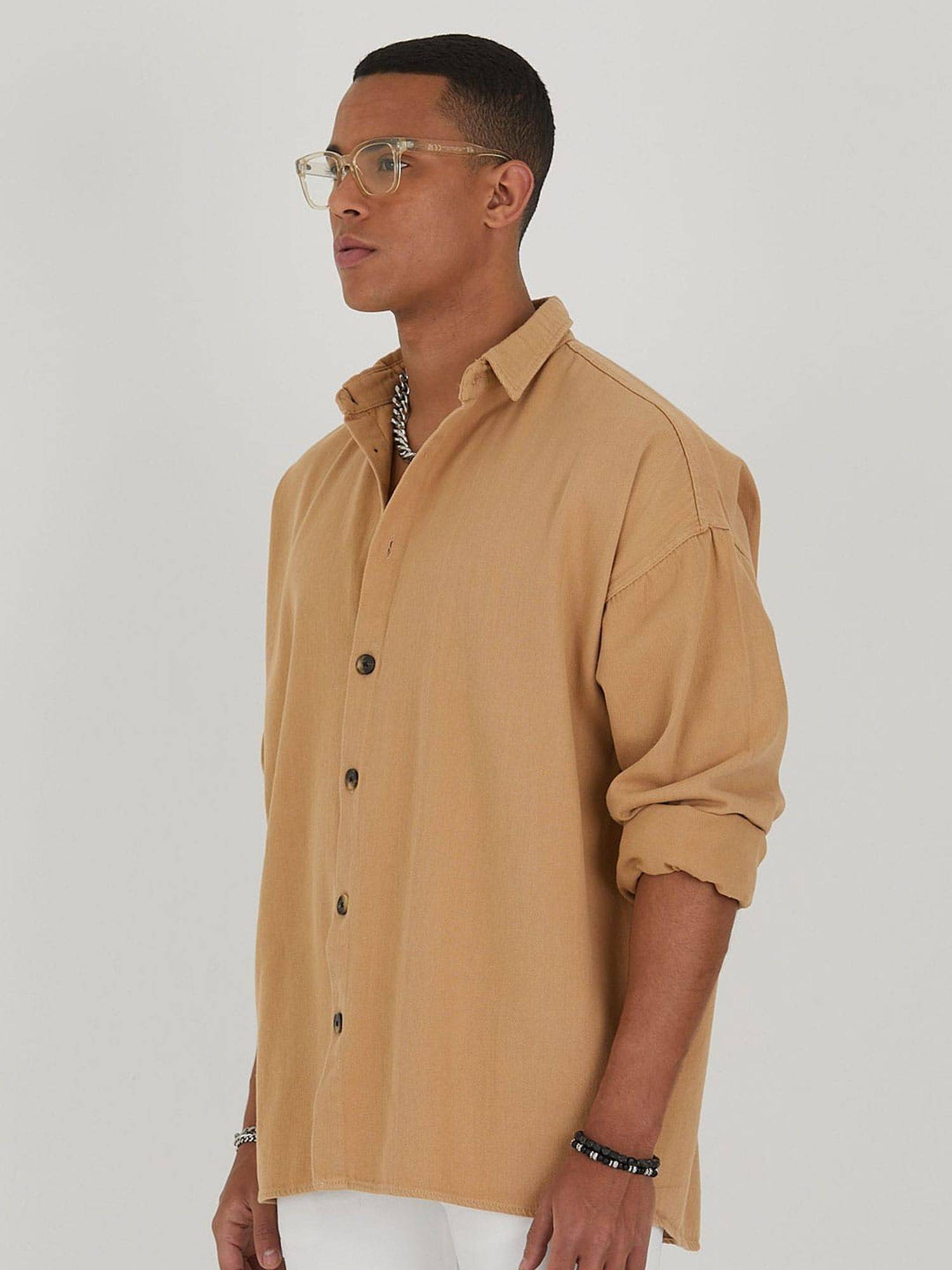 Jeanshemd Oversize Cotton Hemd 100% Baumwolle L Camel