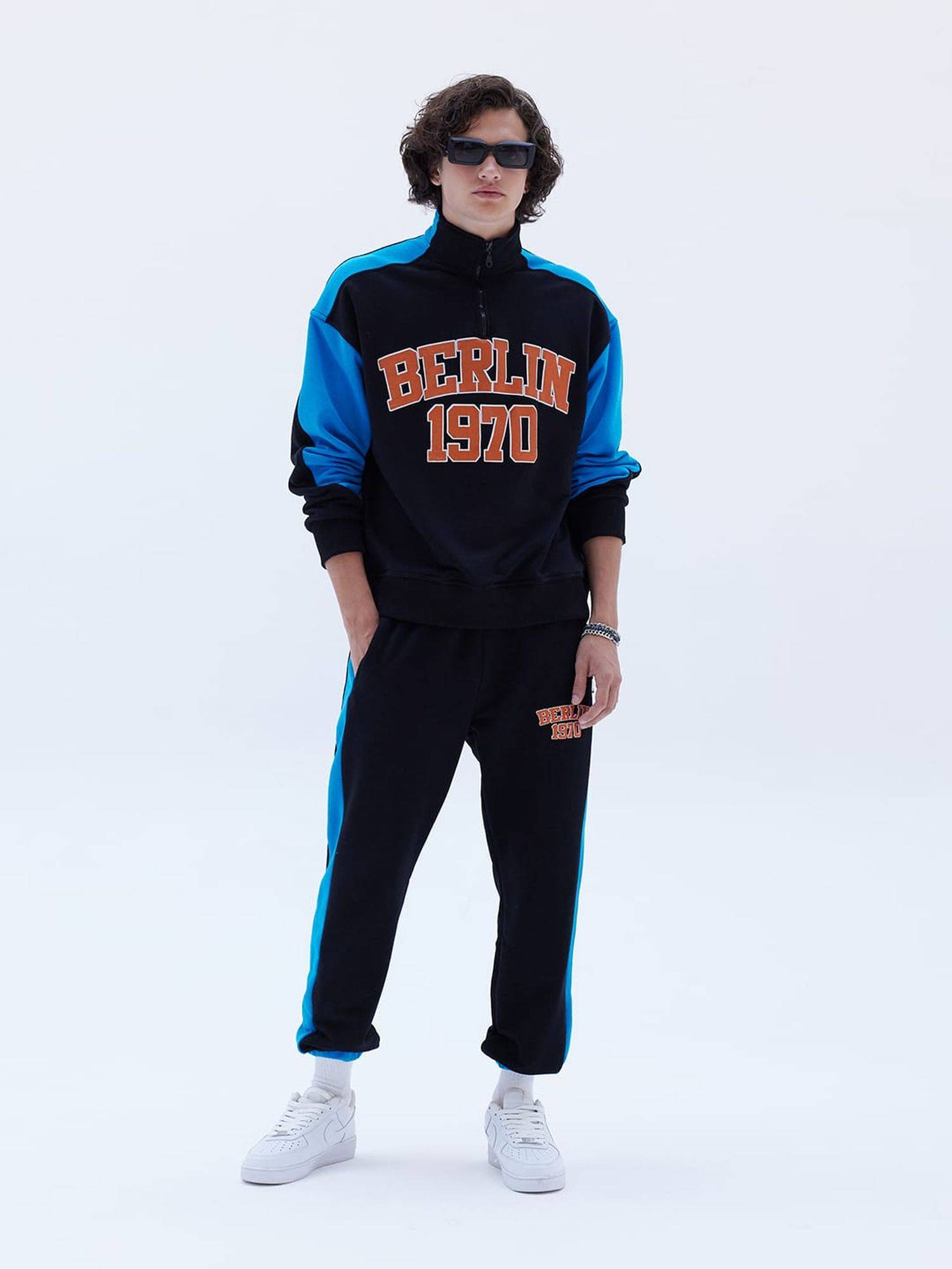 Set Jogger Jogginganzug Troyer "Berlin" Jogginghose L Blau-Schwarz