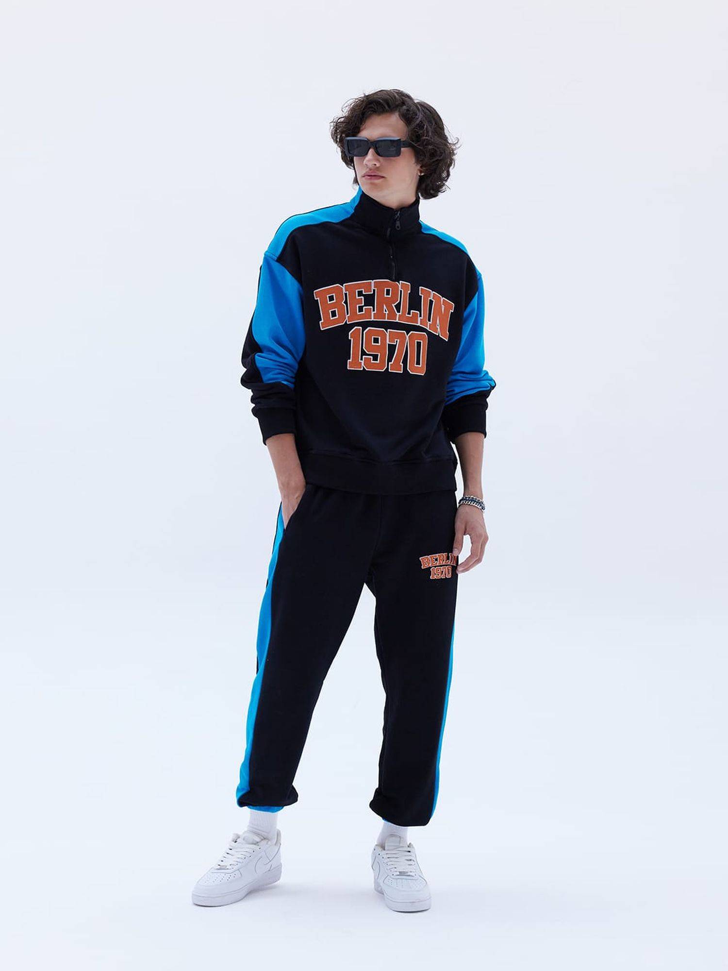 Set Jogger Jogginganzug Troyer "Berlin" Jogginghose L Blau-Schwarz