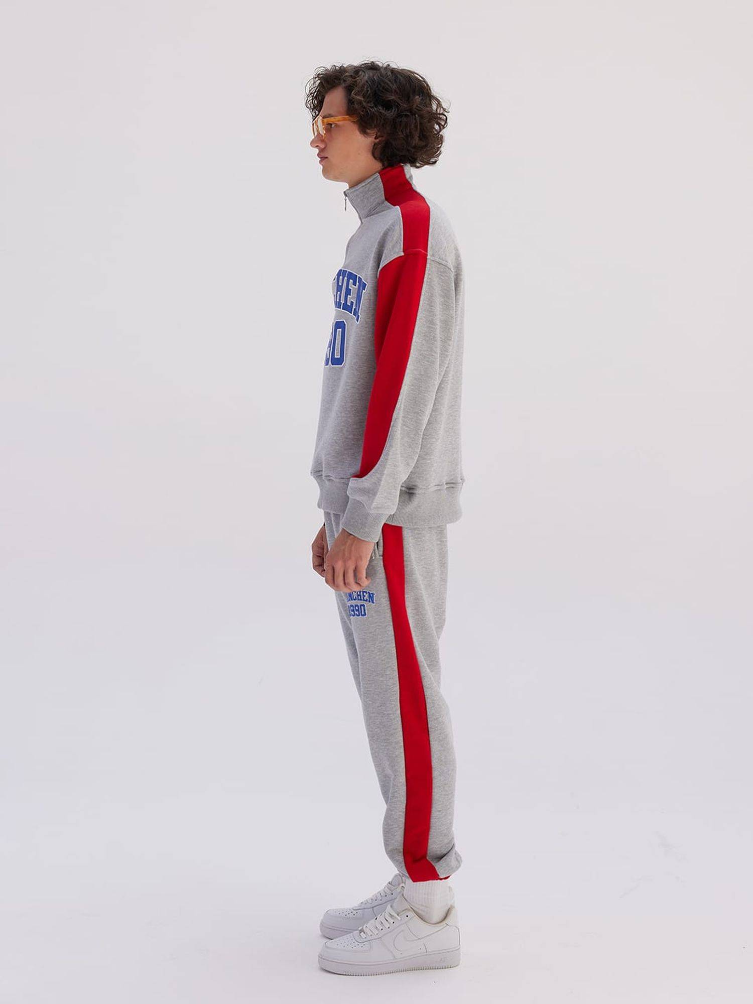 Set Jogger Jogginganzug Troyer "München" Jogginghose L Grau-Rot