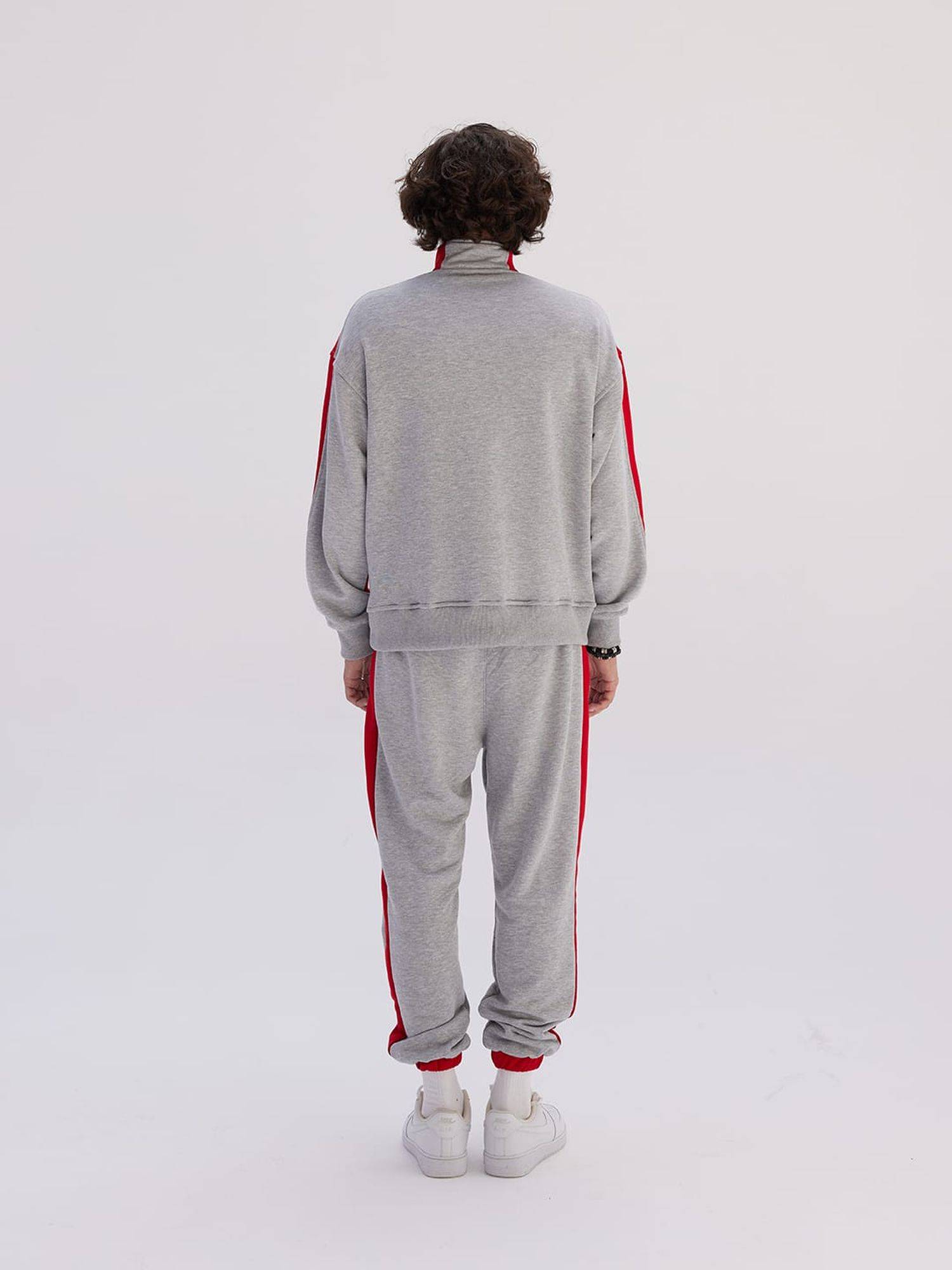 Set Jogger Jogginganzug Troyer "München" Jogginghose L Grau-Rot