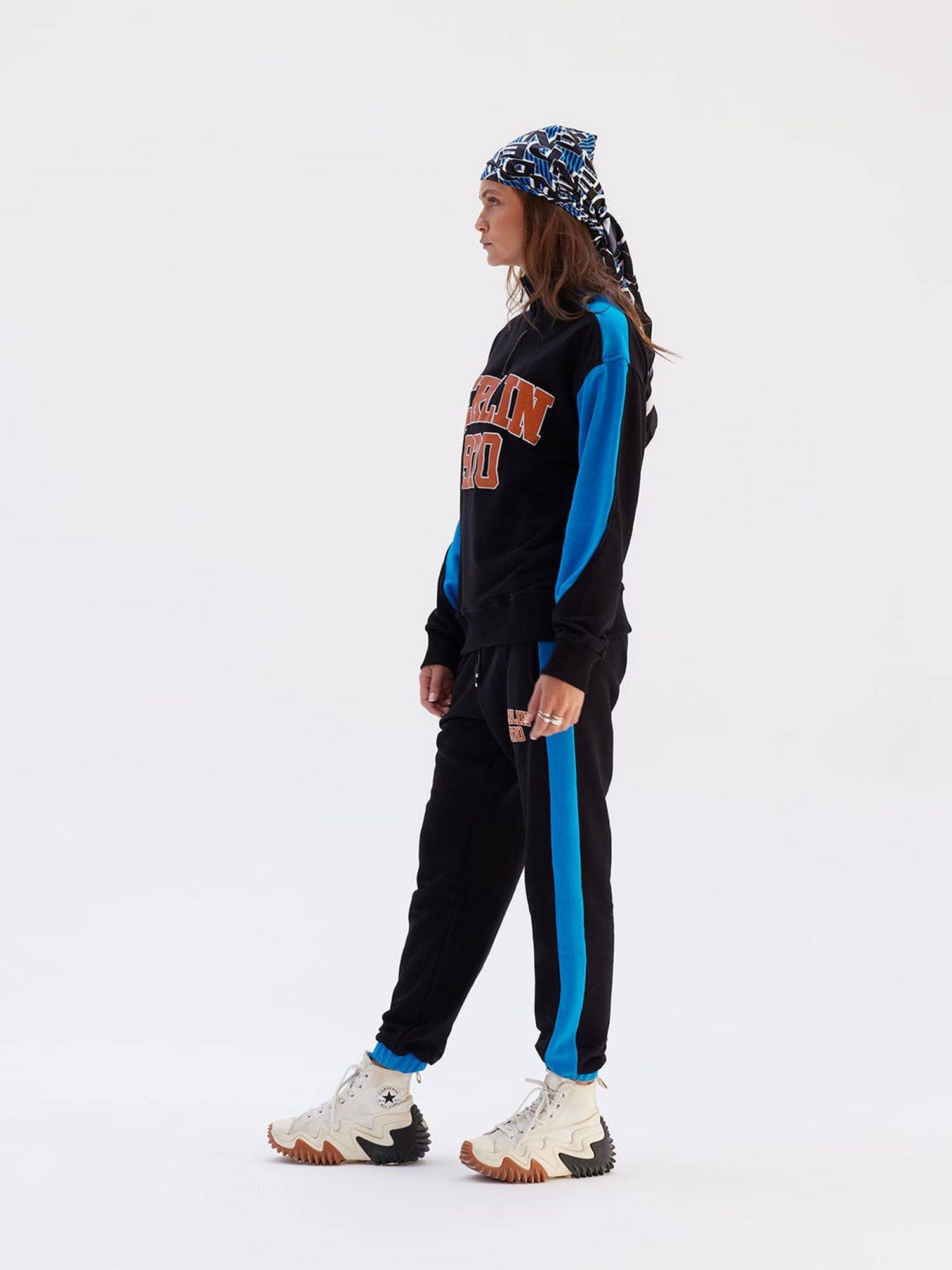 Set Jogger Jogginganzug Troyer Berlin Damen Jogginghose L Blau-Schwarz