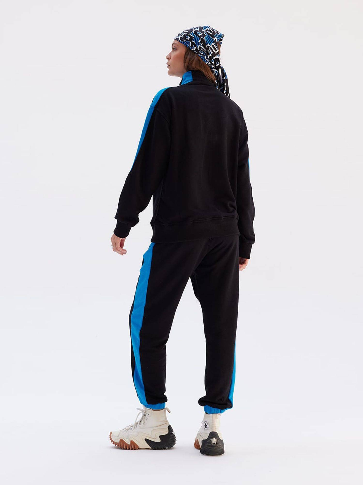 Set Jogger Jogginganzug Troyer Berlin Damen Jogginghose L Blau-Schwarz