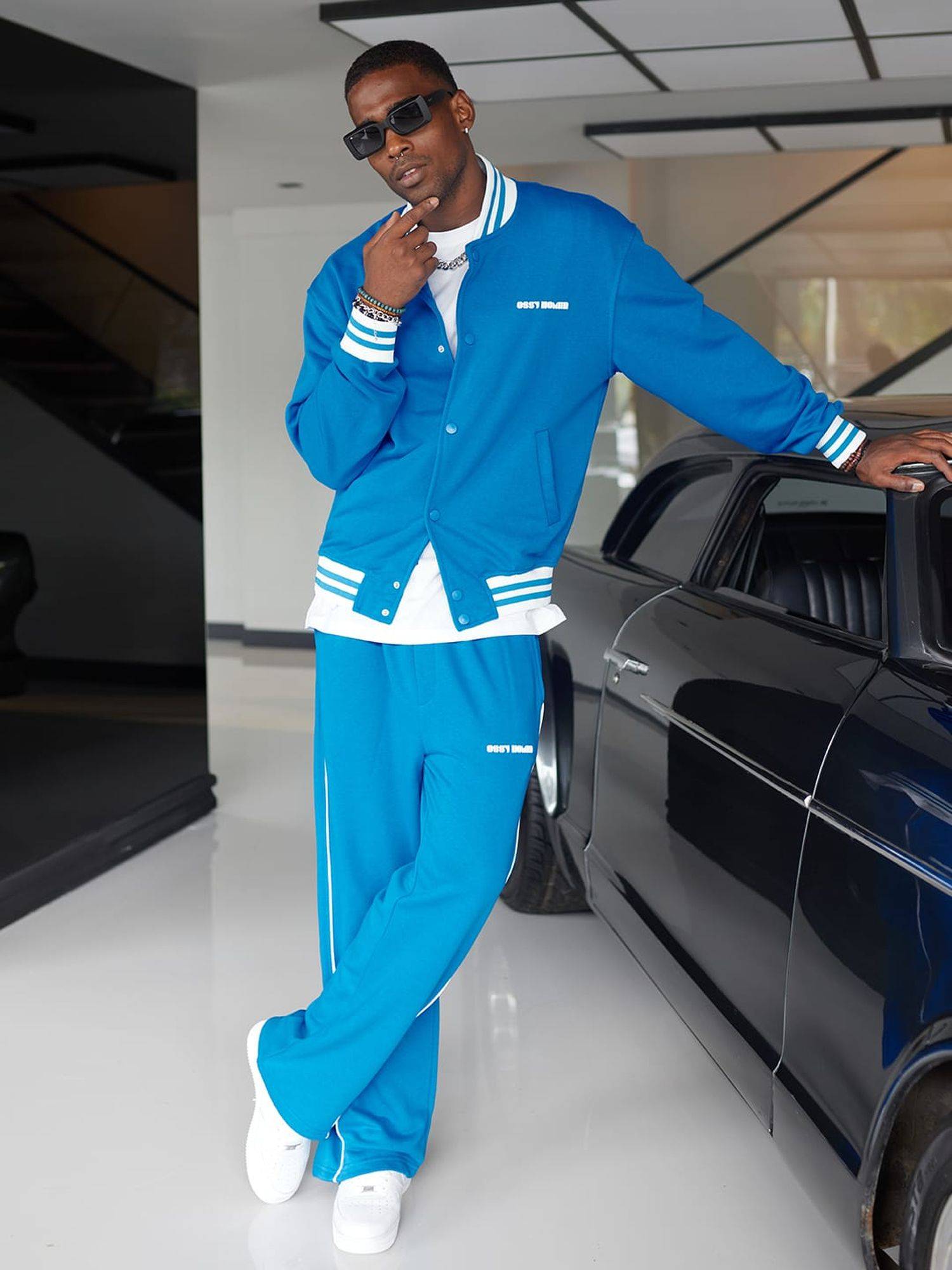 Set Hose Jacke Baseballkragen Anzug S Blau