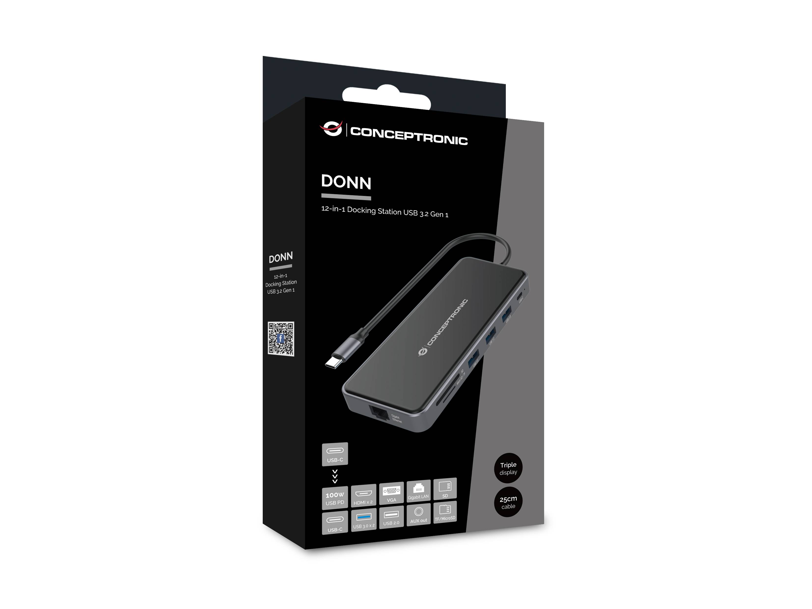Conceptronic DONN15G - Dockingstation - USB-C 3.2 Gen 1