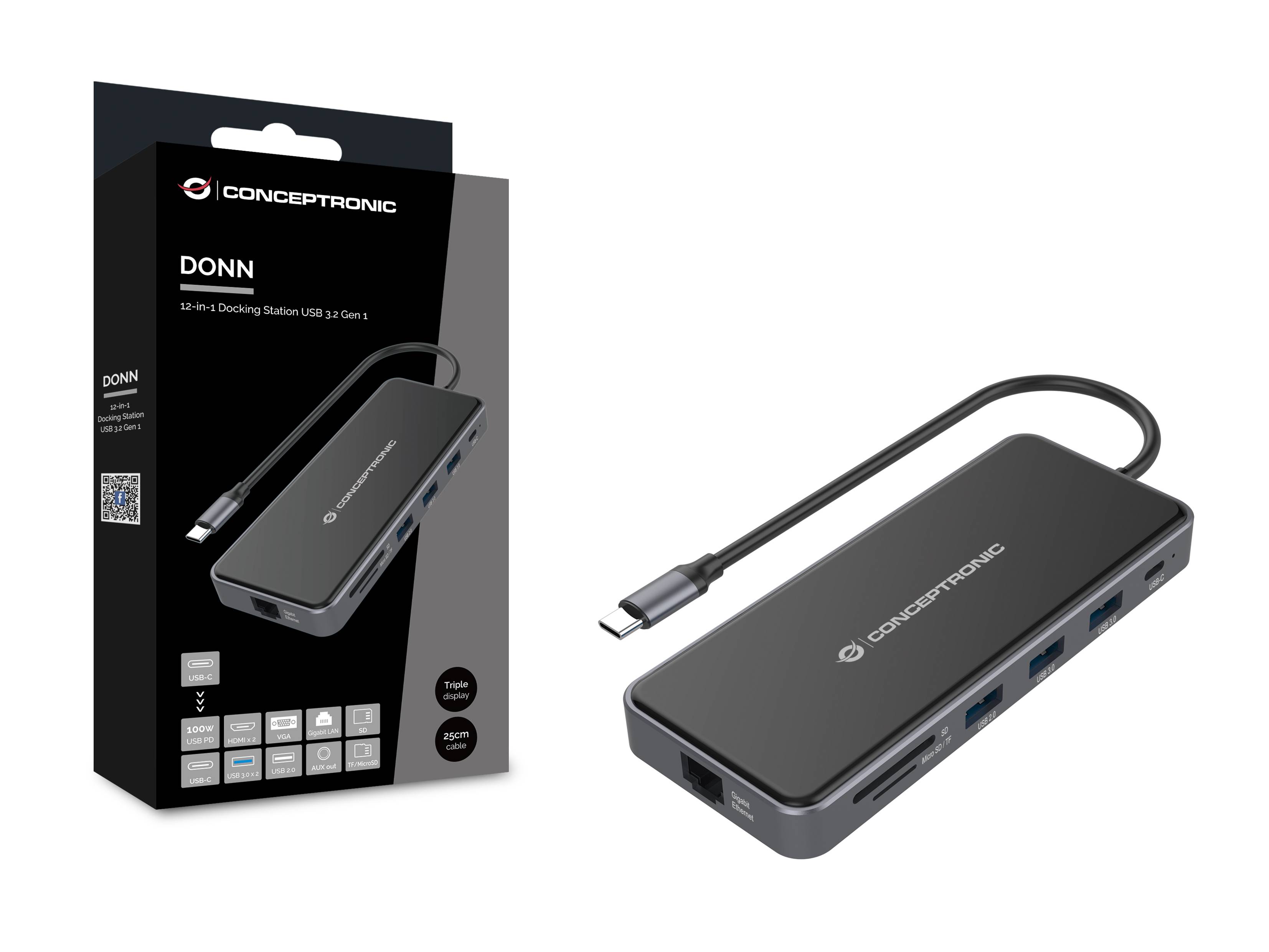 Conceptronic DONN15G - Dockingstation - USB-C 3.2 Gen 1