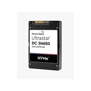 Western Digital Ultrastar DC SN650 NVMe Rechenzentrum-SSD in einem schwarzen Laufwerkgehäuse dargestellt.