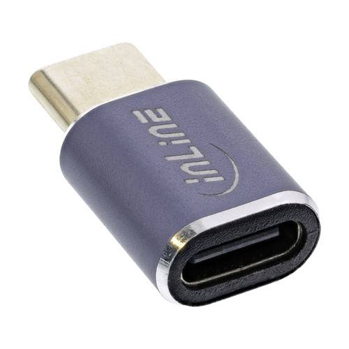 Ein Inline-Marken-USB-C-zu-USB-A-Adapter in Grau mit kompaktem Design zum Anschluss von USB-C-Geräten an USB-A-Anschlüsse.