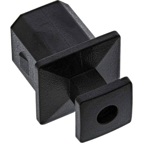 Ein schwarzer rechteckiger Kunststoffeinsatz mit abgerundeter Oberseite und quadratischer Basis.