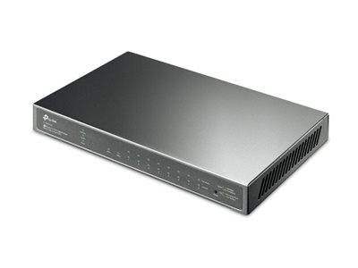 Ein silberfarbener Netzwerk-Switch mit mehreren Ethernet-Anschlüssen auf der Frontplatte.