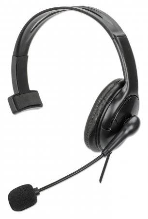 MANHATTAN Mono USB-Headset mit beidseitig verwendbarem Mikrofon Eingabe / Ausgabe Kopfhörer