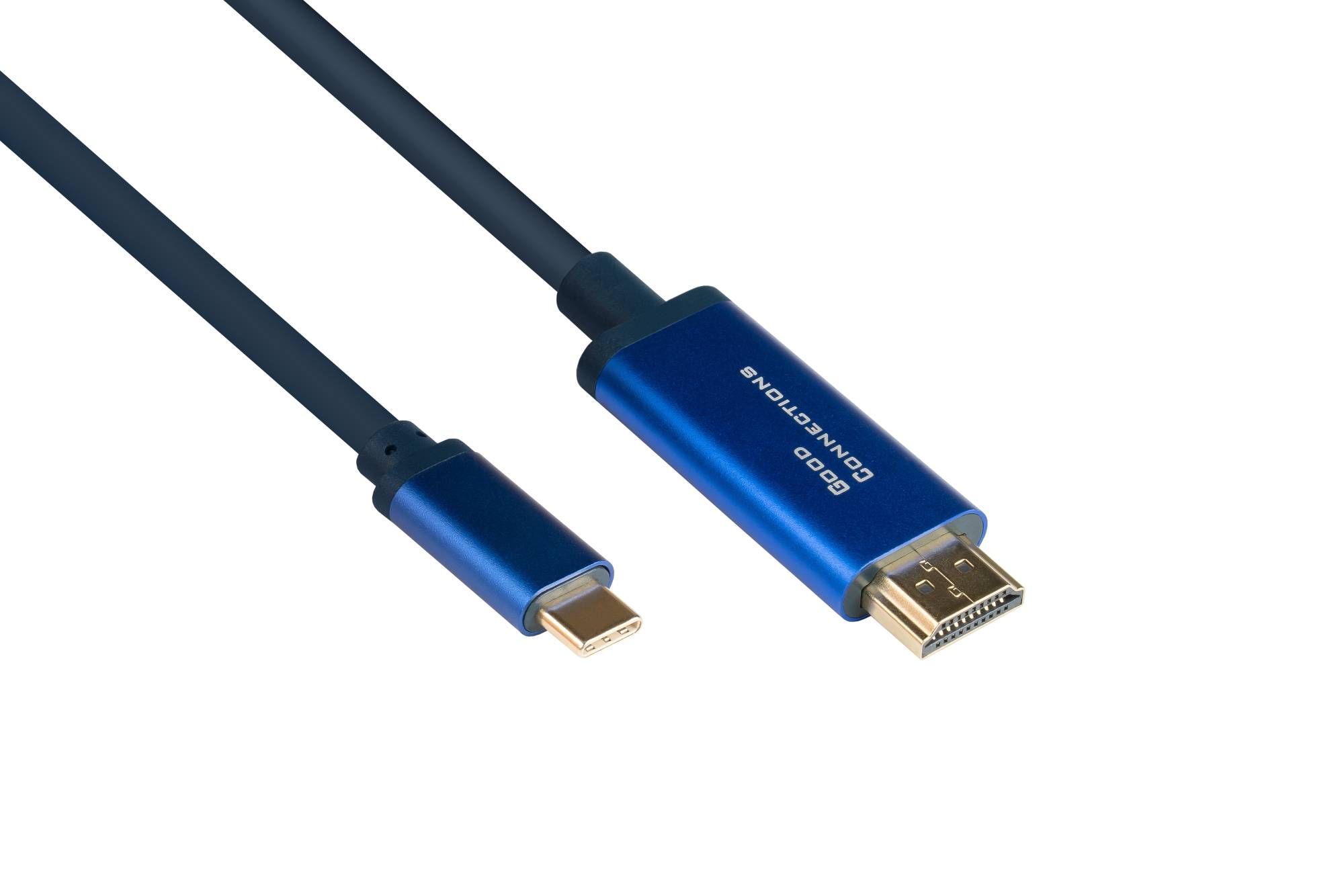 USB-C an HDMI 2.0b SmartFLEX Kabel, 4K UHD @60Hz, Aluminiumgehäuse, CU, dunkelblau, 1,5m, Good Conn