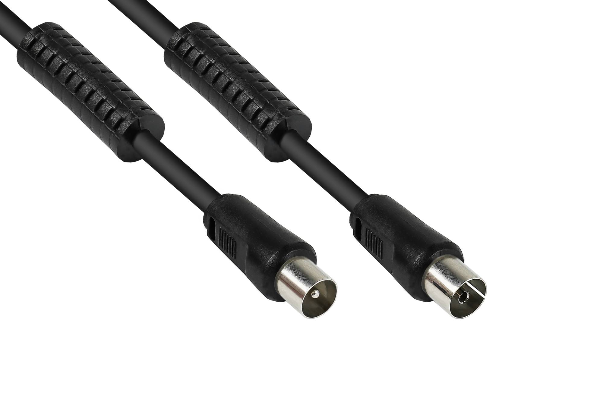 TV Antennenkabel, Koax Stecker an Koax Buchse (vernickelt), 2x Ferritkern, 2x geschirmt, Class A, 95