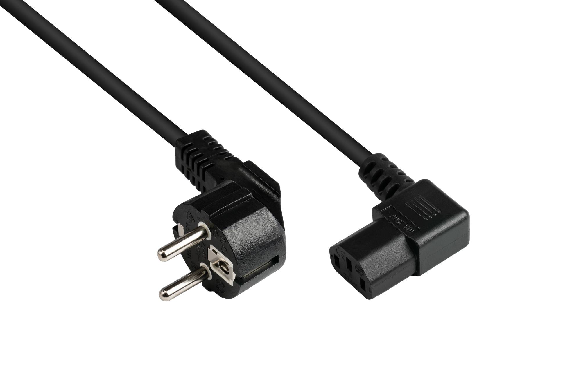 Netzkabel Schutzkontakt-Stecker Typ E+F (CEE 7/7, gewinkelt) an C13 (rechts gewinkelt), schwarz, 1,0