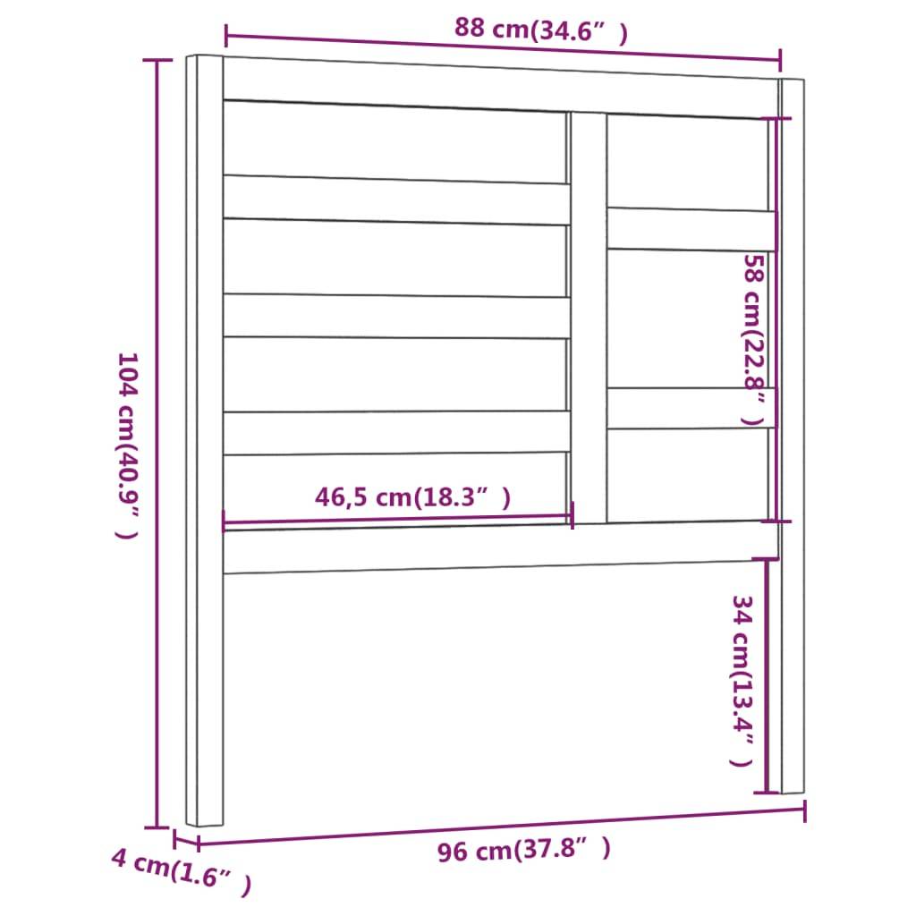 vidaXL Bett-Kopfteil Schwarz 96x4x104 cm Massivholz Kiefer