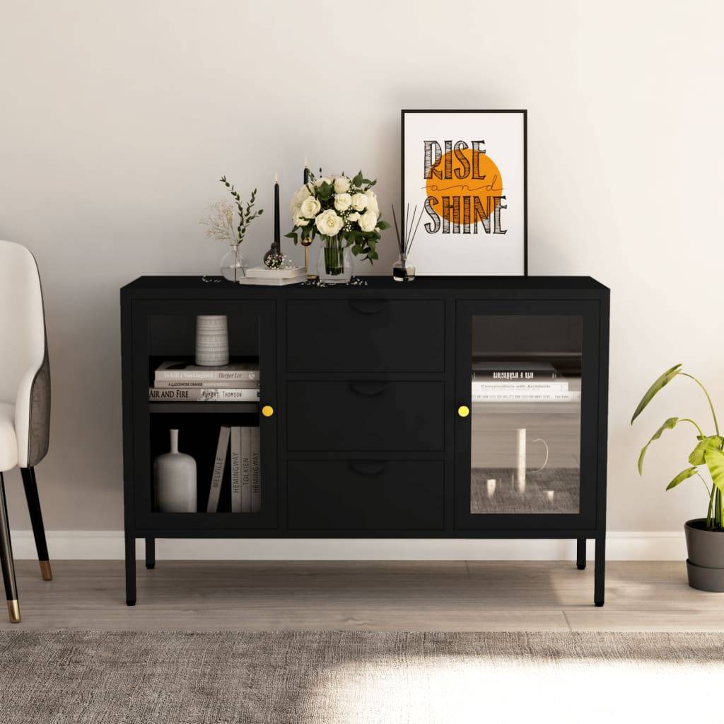 vidaXL Sideboard Schwarz 105x35x70 cm Stahl und Hartglas
