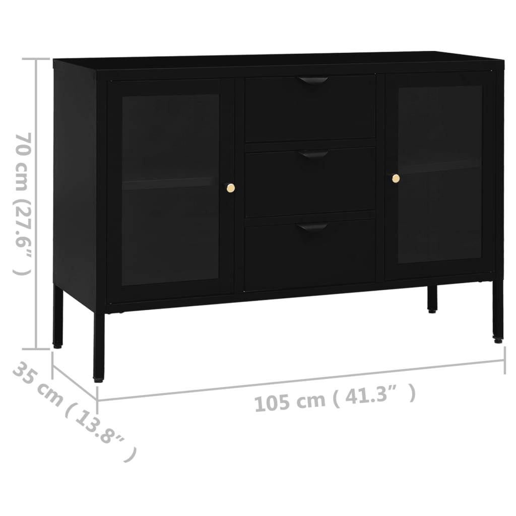 vidaXL Sideboard Schwarz 105x35x70 cm Stahl und Hartglas