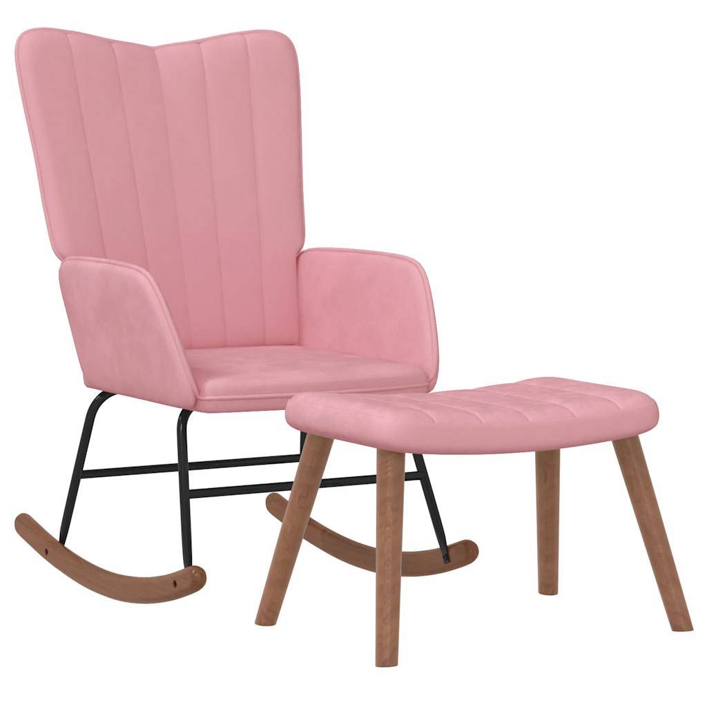 vidaXL Schaukelstuhl mit Hocker Samt Rosa