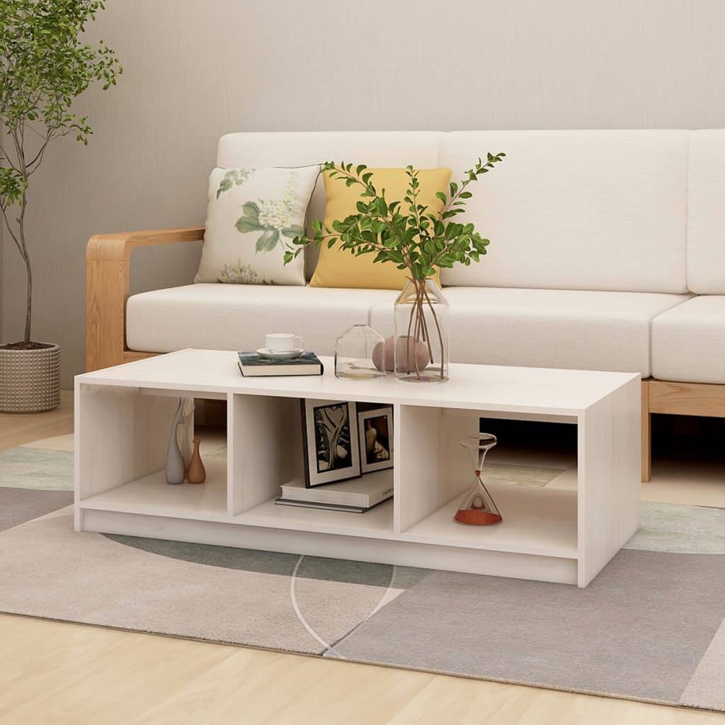 vidaXL Couchtisch Weiß 110x50x34 cm Massivholz Kiefer