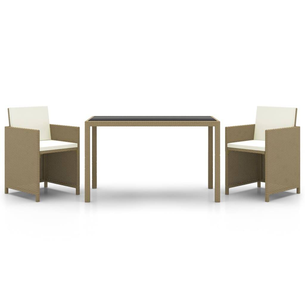 vidaXL 3-tlg. Garten-Essgruppe mit Kissen Poly Rattan Beige