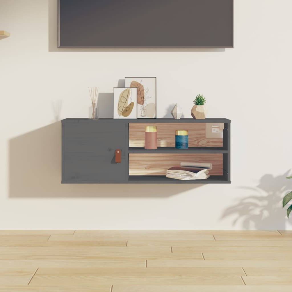 vidaXL Wandschrank Grau 80x30x30 cm Massivholz Kiefer