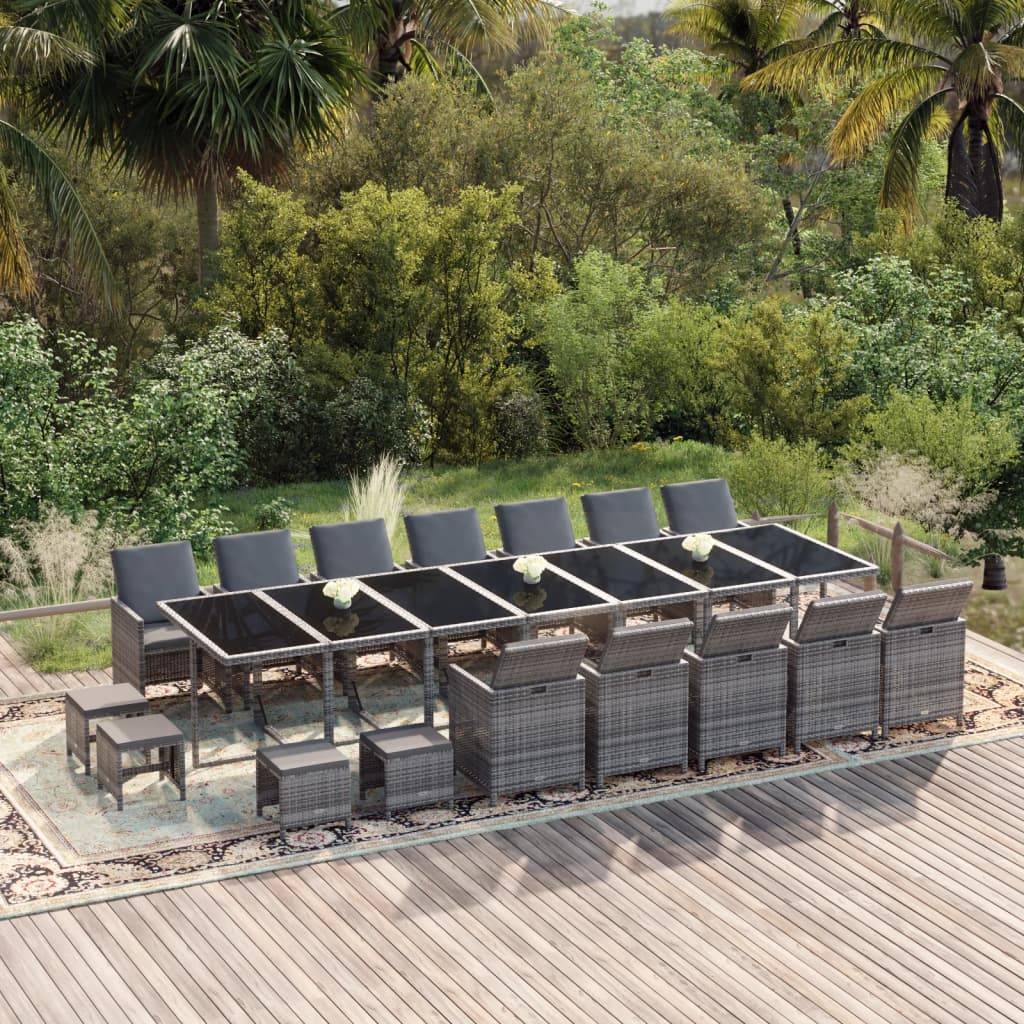 vidaXL 21-tlg. Garten-Essgruppe mit Kissen Poly Rattan Grau