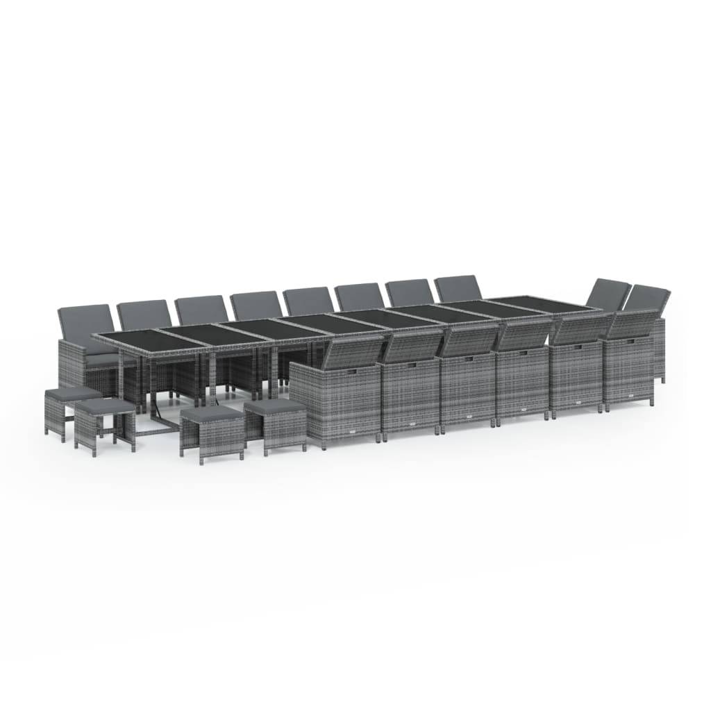 vidaXL 21-tlg. Garten-Essgruppe mit Kissen Poly Rattan Grau