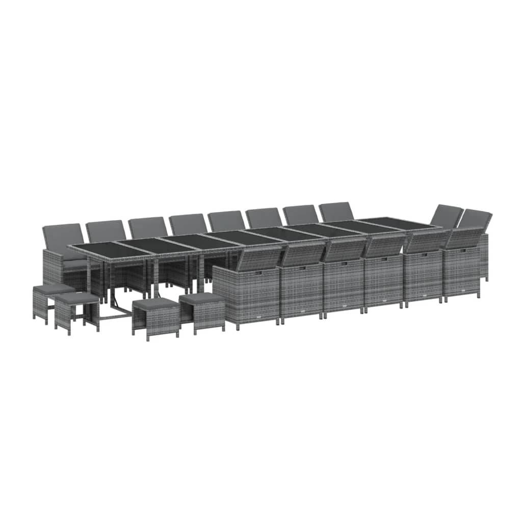 vidaXL 21-tlg. Garten-Essgruppe mit Kissen Poly Rattan Grau