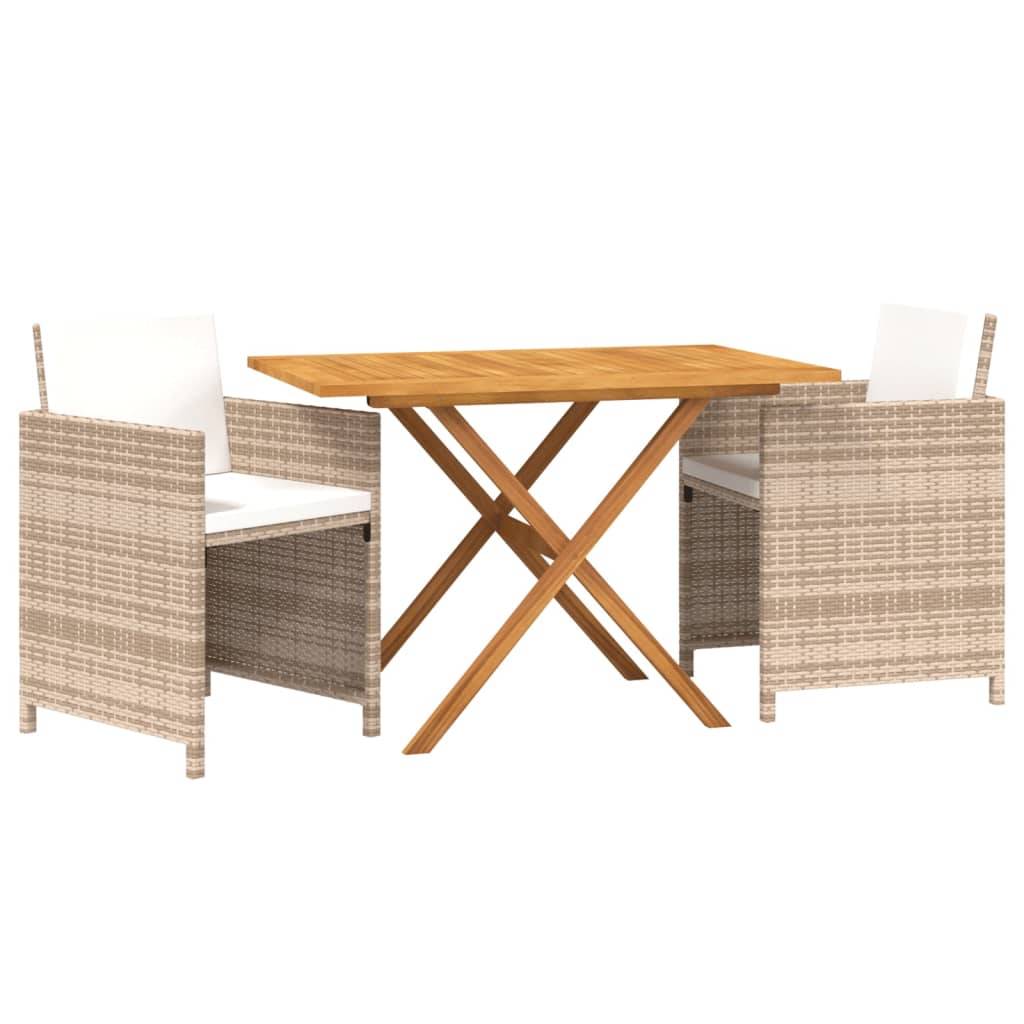 vidaXL 3-tlg. Garten-Essgruppe mit Kissen Beige