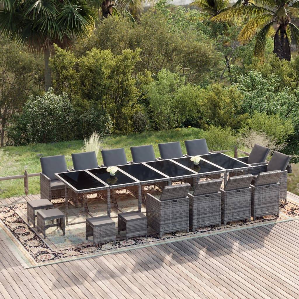 vidaXL 19-tlg. Garten-Essgruppe mit Kissen Poly Rattan Grau