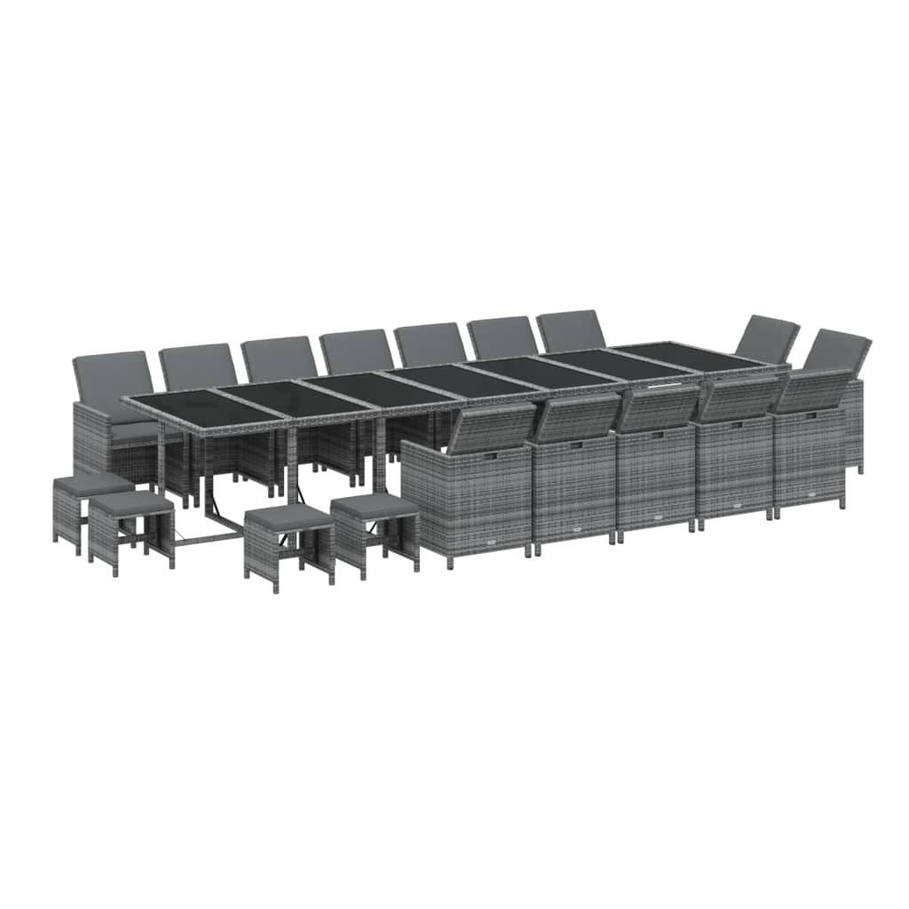 vidaXL 19-tlg. Garten-Essgruppe mit Kissen Poly Rattan Grau