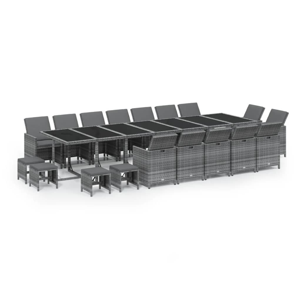 vidaXL 19-tlg. Garten-Essgruppe mit Kissen Poly Rattan Grau