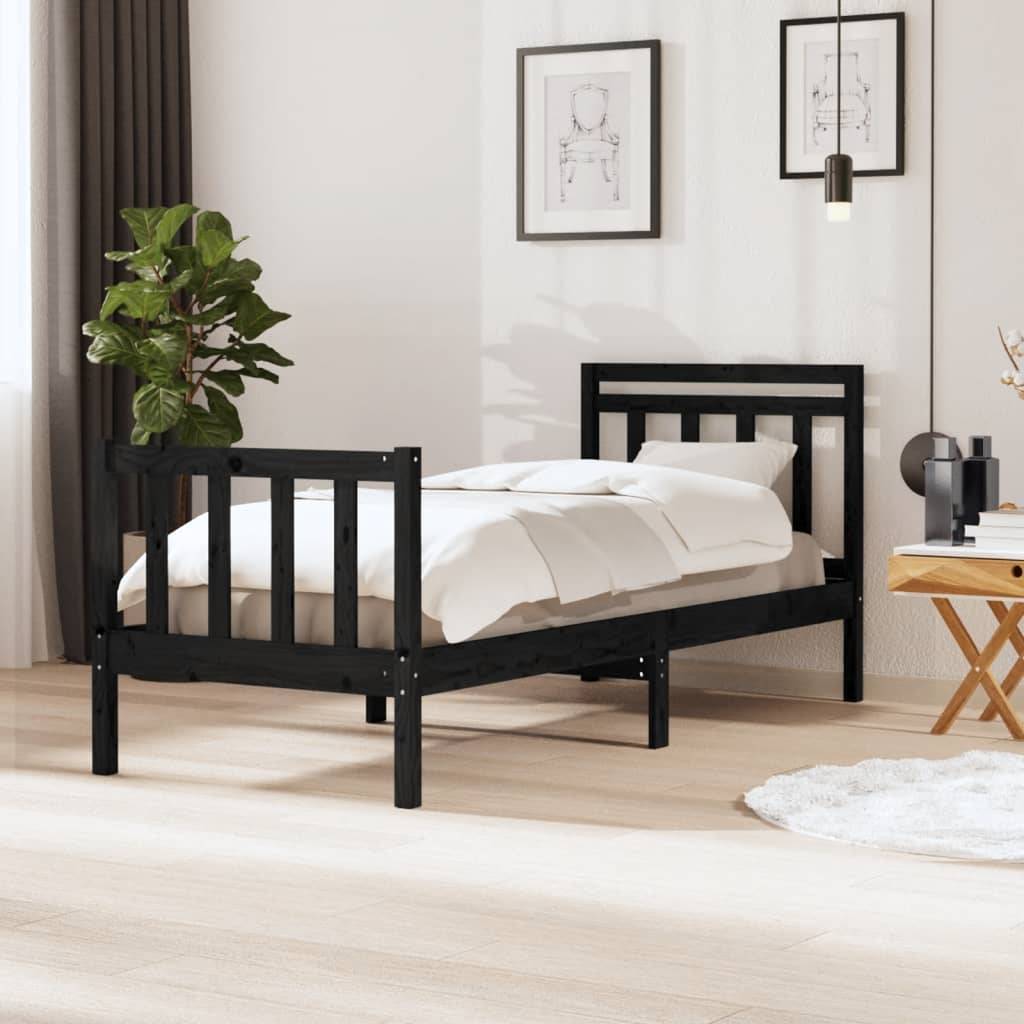 vidaXL Massivholzbett Schwarz 75x190 cm