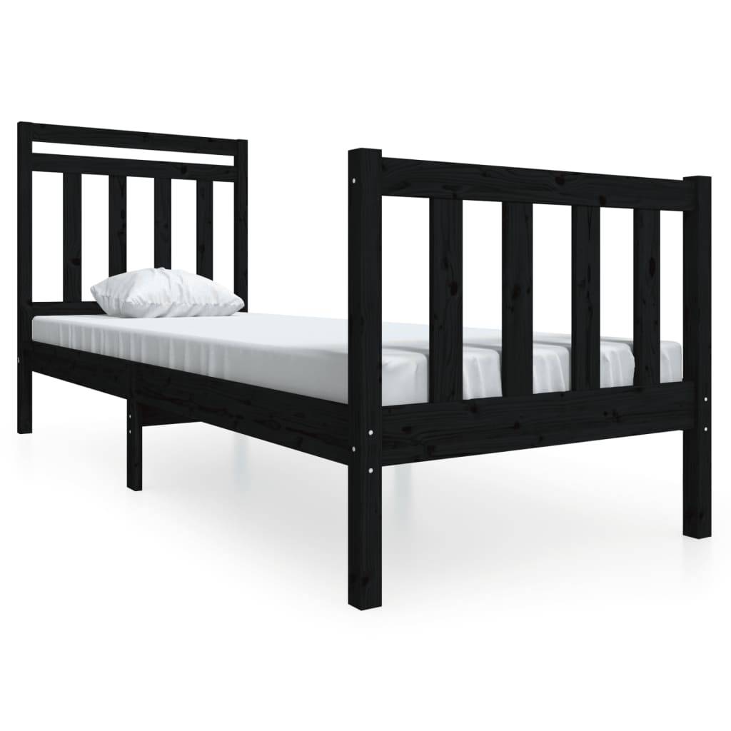 vidaXL Massivholzbett Schwarz 75x190 cm