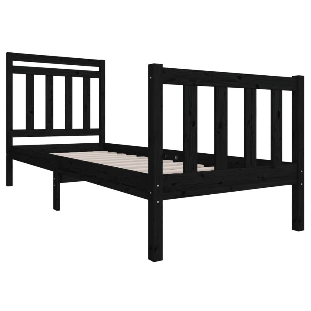 vidaXL Massivholzbett Schwarz 75x190 cm
