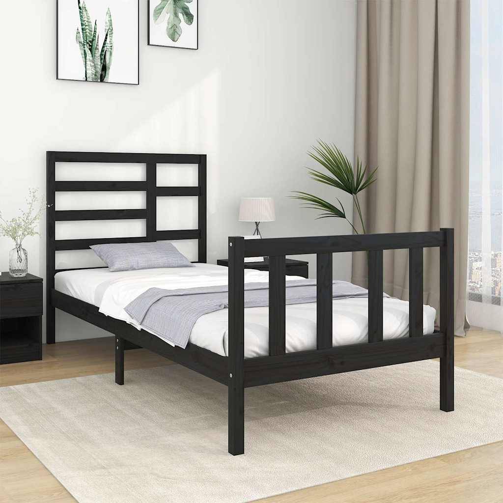 vidaXL Massivholzbett ohne Matratze Schwarz 75x190 cm